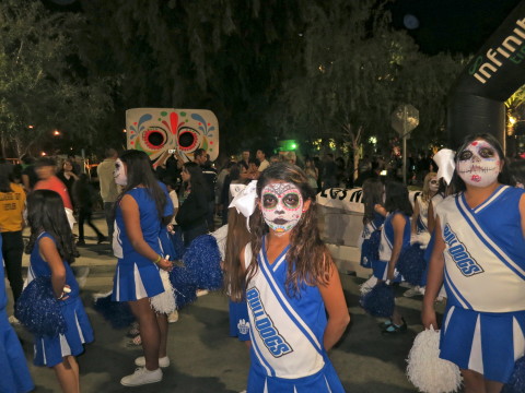 A cheerleader in traditional muertos face paint. Photo: BRENDA RINCON/Coachella Uninc