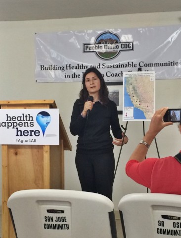 On Wednesday, January 28, 2015, Silvia Paz, director of Building Healthy Communities Eastern Coachella Valley, speaks at an Agua 4 All press conference at the San Jose Community Center in Thermal, Calif. Paz said access to clean water is a right for all California residents. Photo: AMBER AMAYA / Coachella Unincorporated